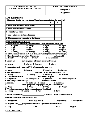 Đề kiểm tra 1 tiết môn Tiếng Anh Lớp 8 - Năm học 2019-2020 - Trường TH và THCS Hồng Phương